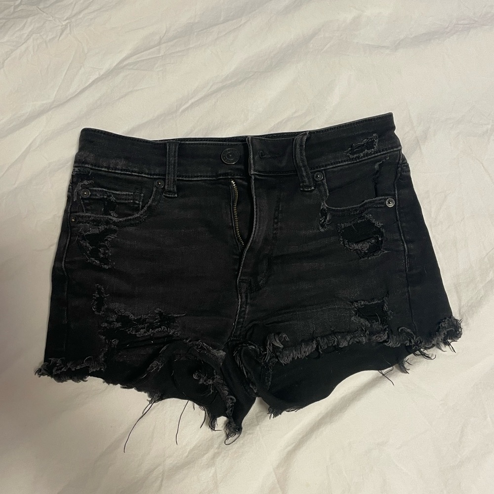 american eagle black denim shorts